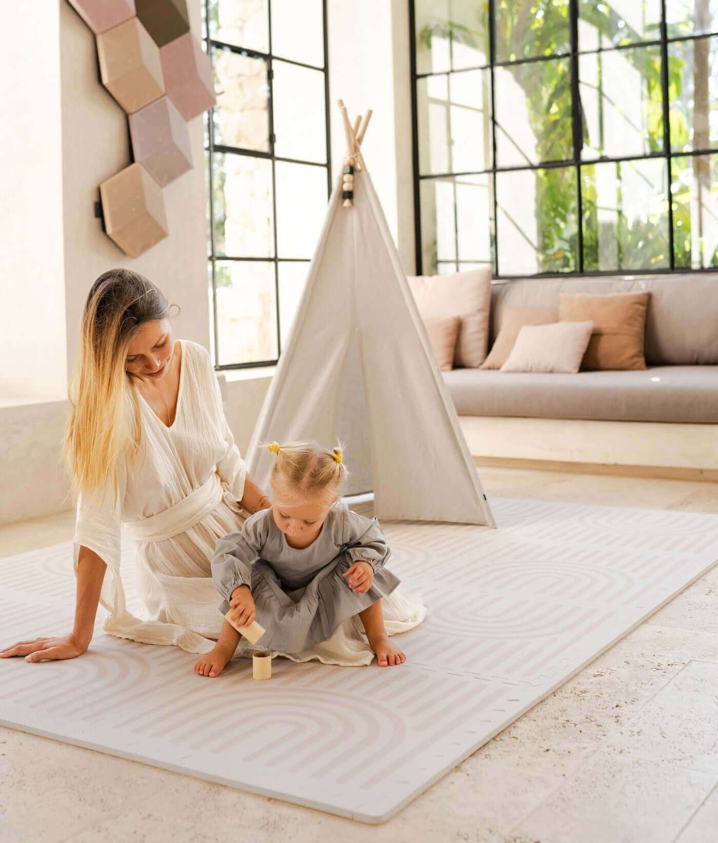 Toddlekind Premium Foam Playmat Linear Linen