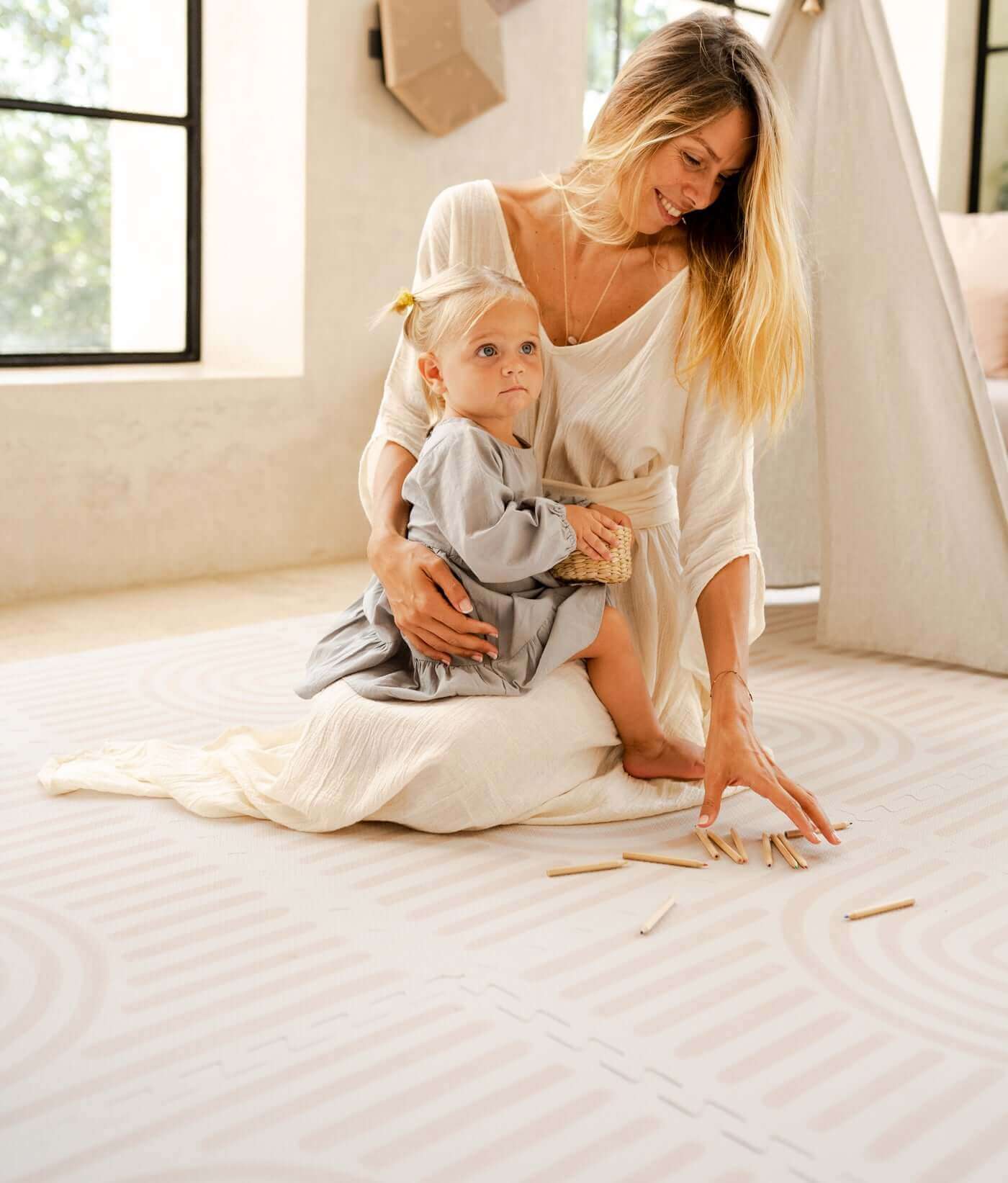 Toddlekind Premium Foam Playmat Linear Linen