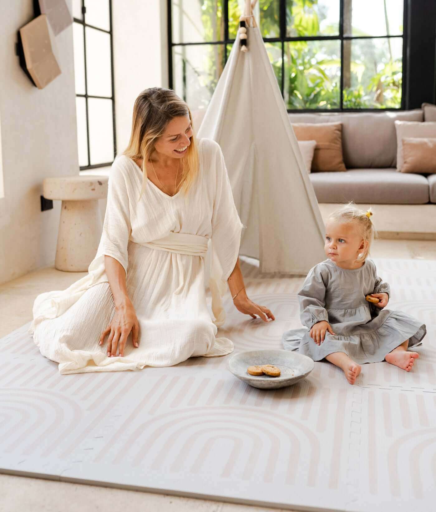Toddlekind Premium Foam Playmat Linear Linen