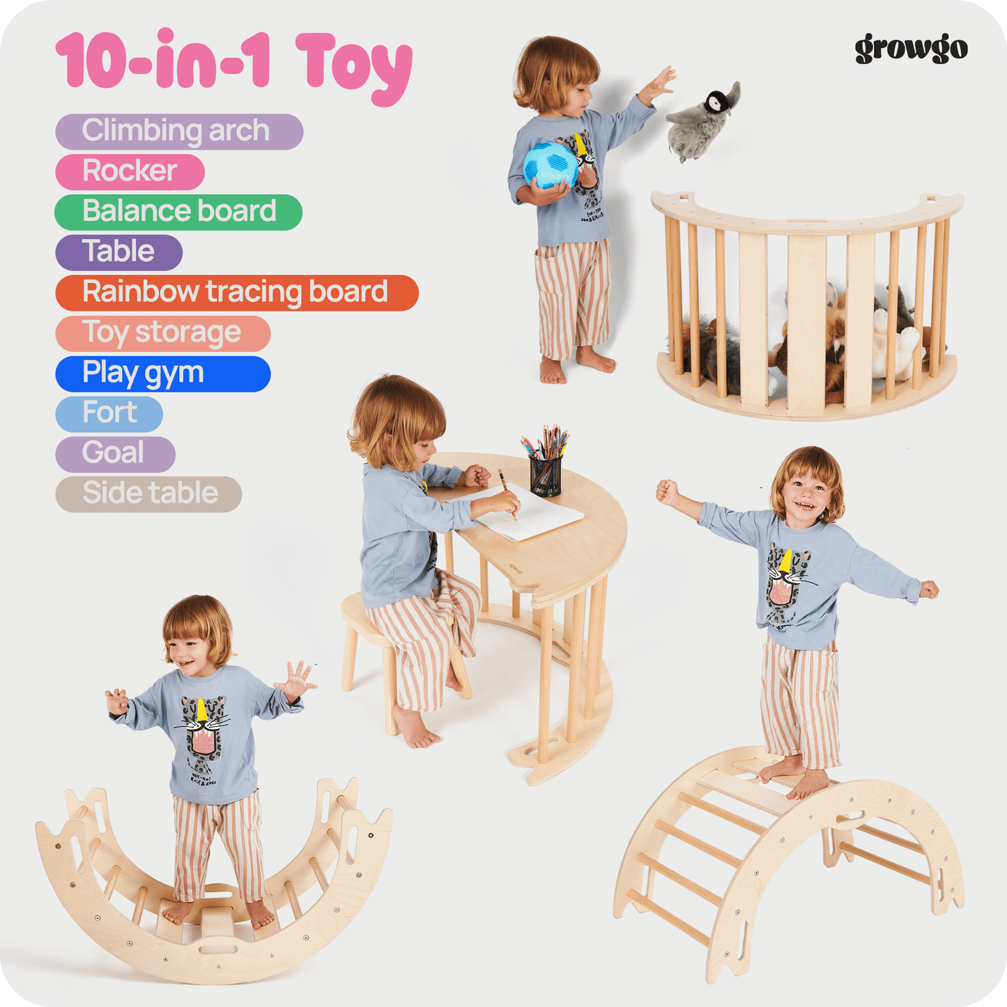 GrowGo Montessori 4-in-1 Climbing Arch And Rocker With Tabletop