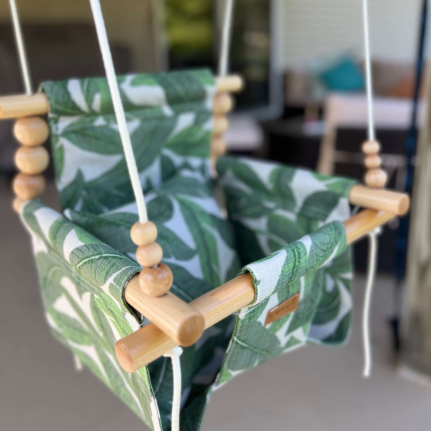 Sweet Swinging Outdoor Swing High Back Tropical Leaf