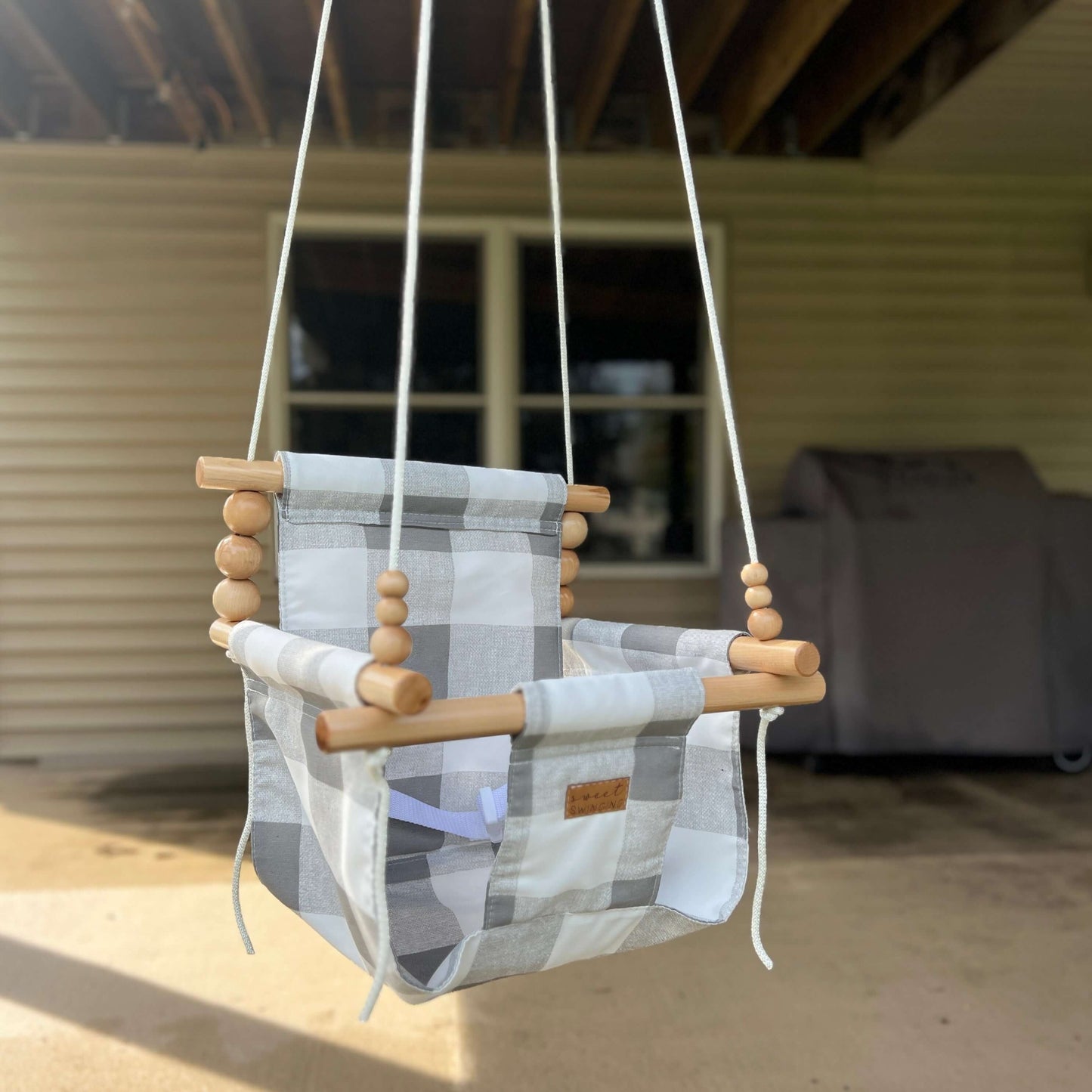 Sweet Swinging Outdoor Swing Gray Buffalo Check