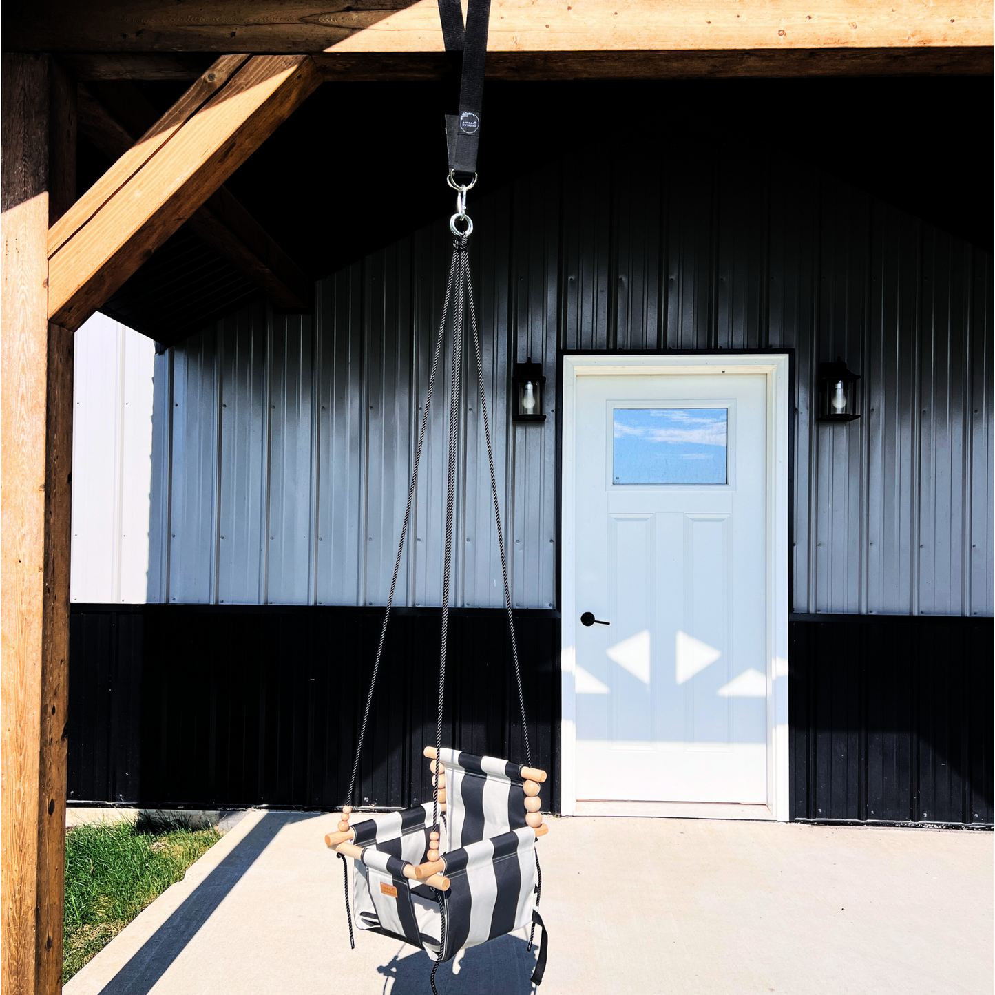 Sweet Swinging Outdoor Swing Wide Cream And Black Stripe