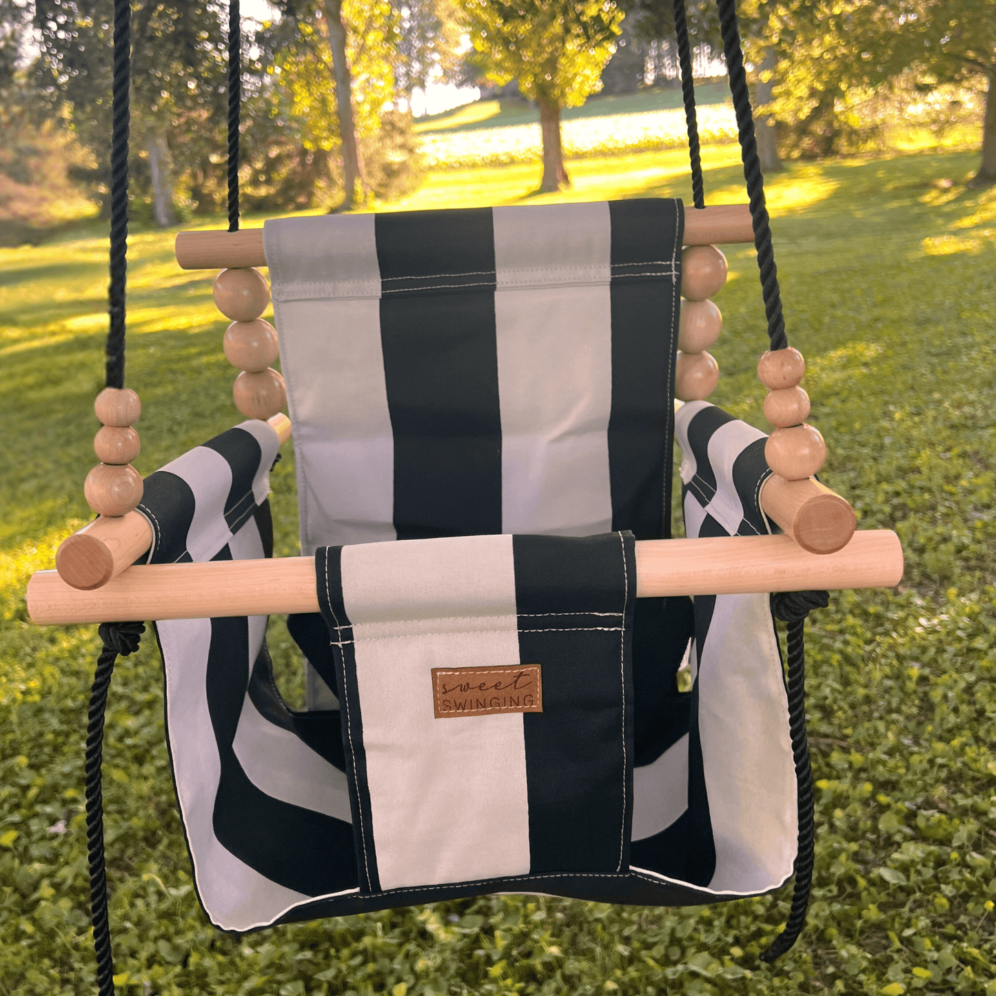 Sweet Swinging Outdoor Swing Wide Cream And Black Stripe