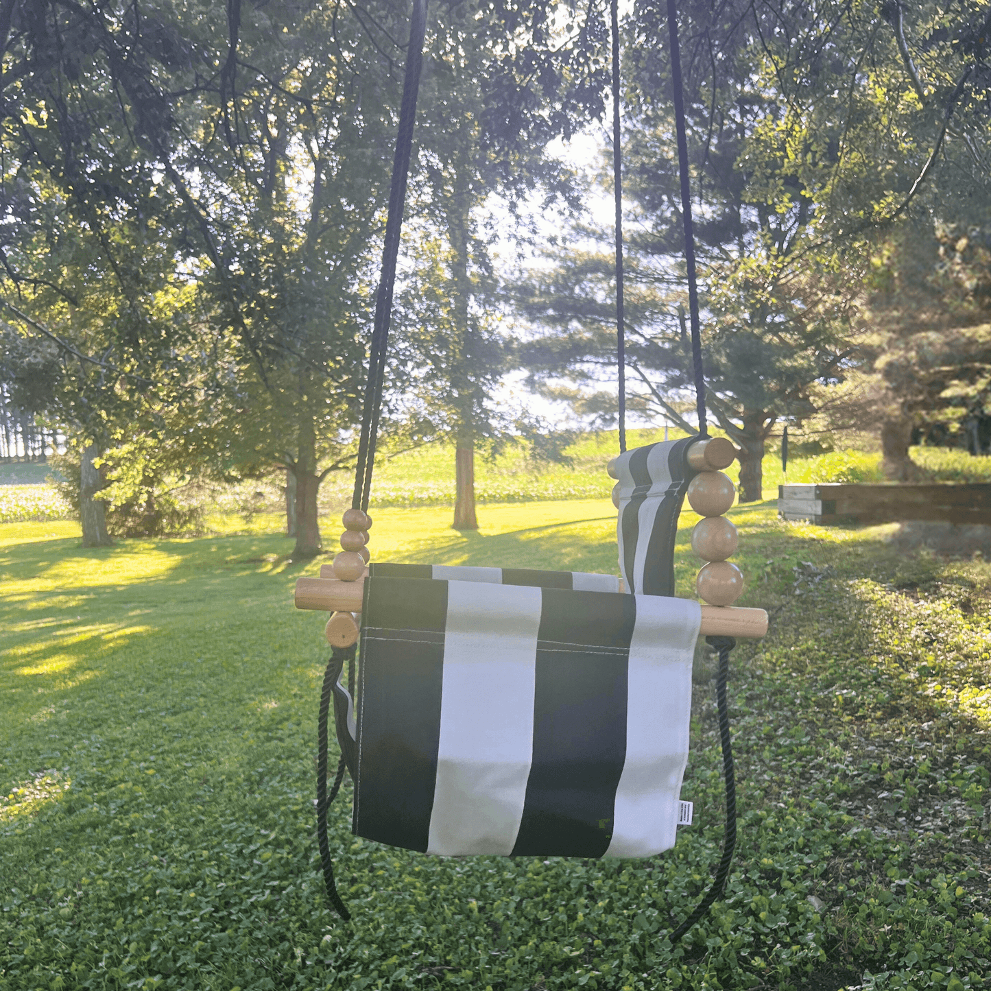 Sweet Swinging Outdoor Swing Wide Cream And Black Stripe