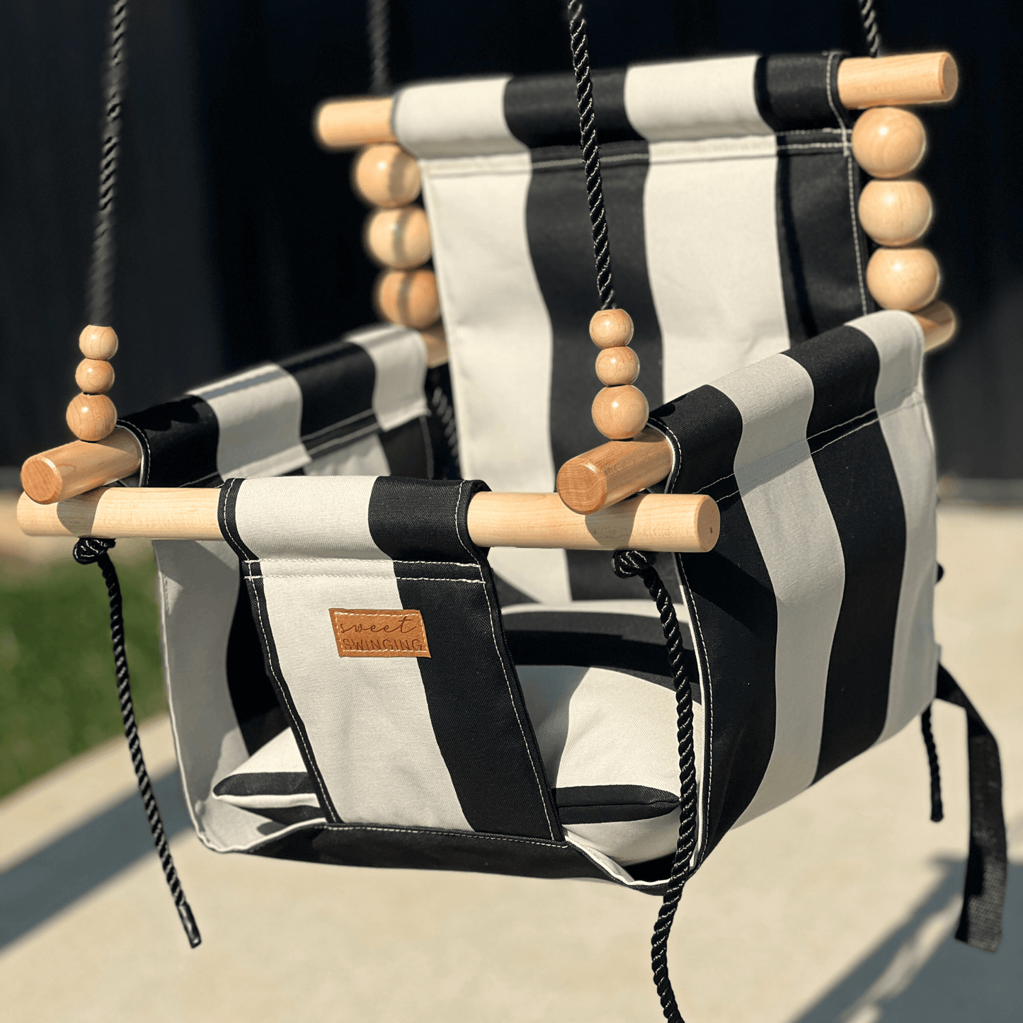 Sweet Swinging Outdoor Swing Wide Cream And Black Stripe
