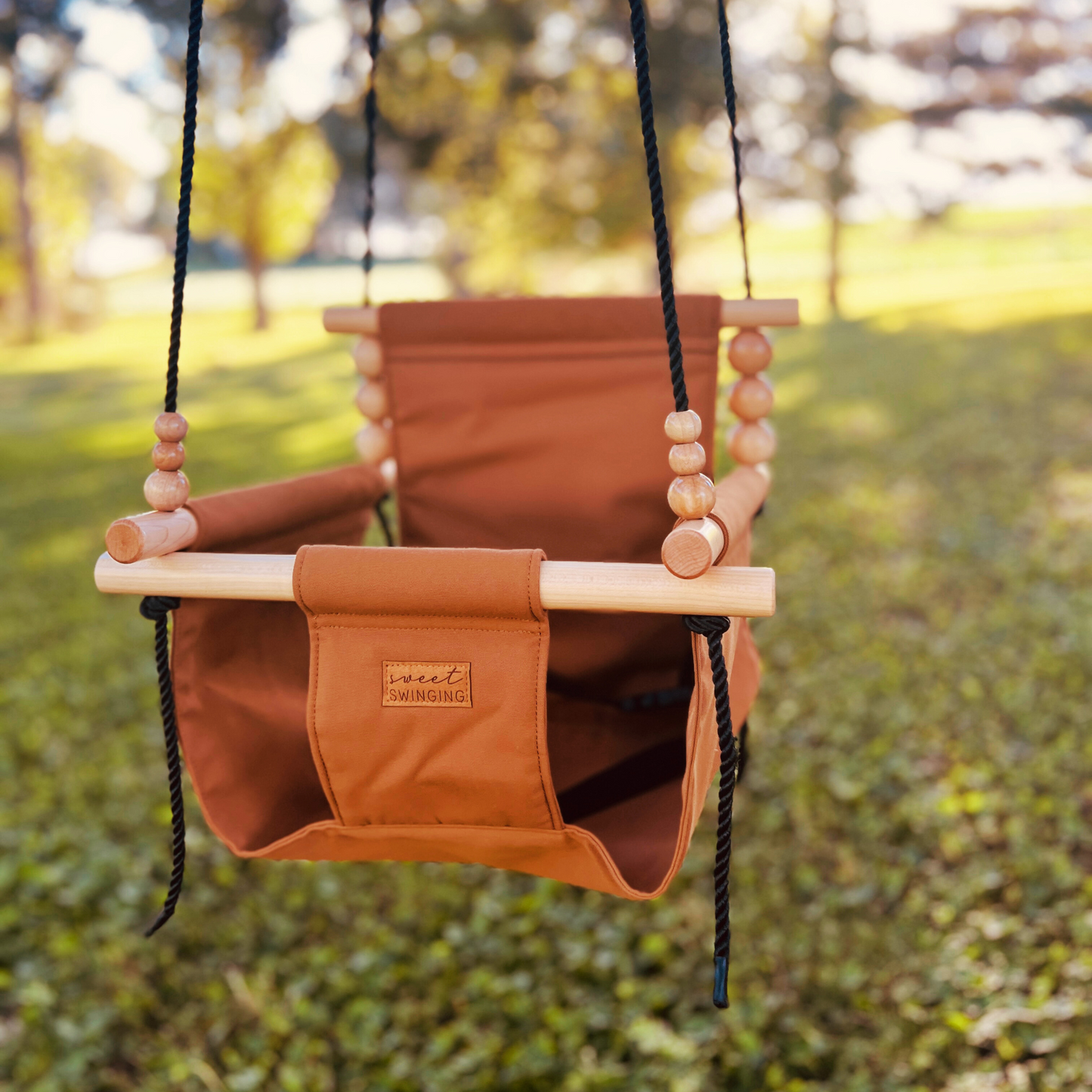 Sweet Swinging Outdoor Swing High Back Nutmeg