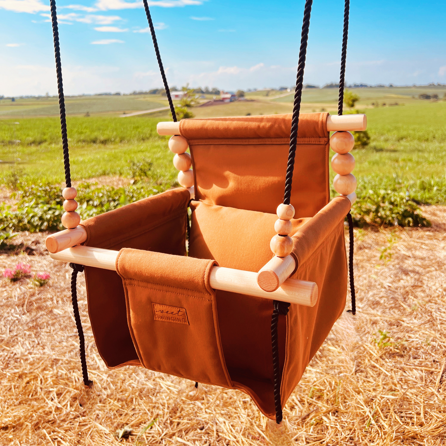 Sweet Swinging Outdoor Swing High Back Nutmeg