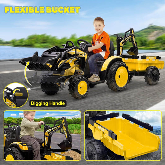 Magic Cars Electric Ride-On Tractor with Excavator