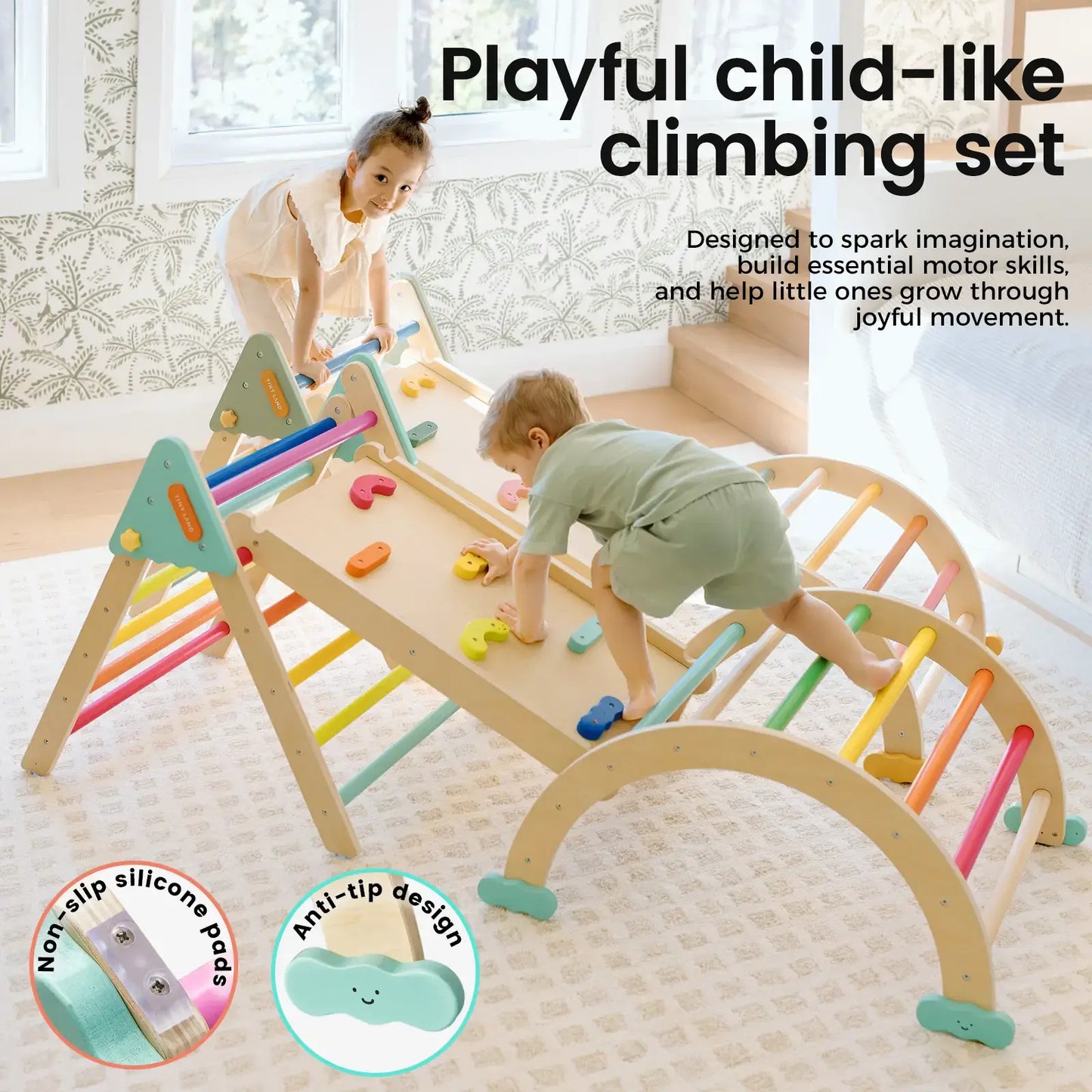 Tiny Land 7-in-1 Rainbow Pikler Triangle Set