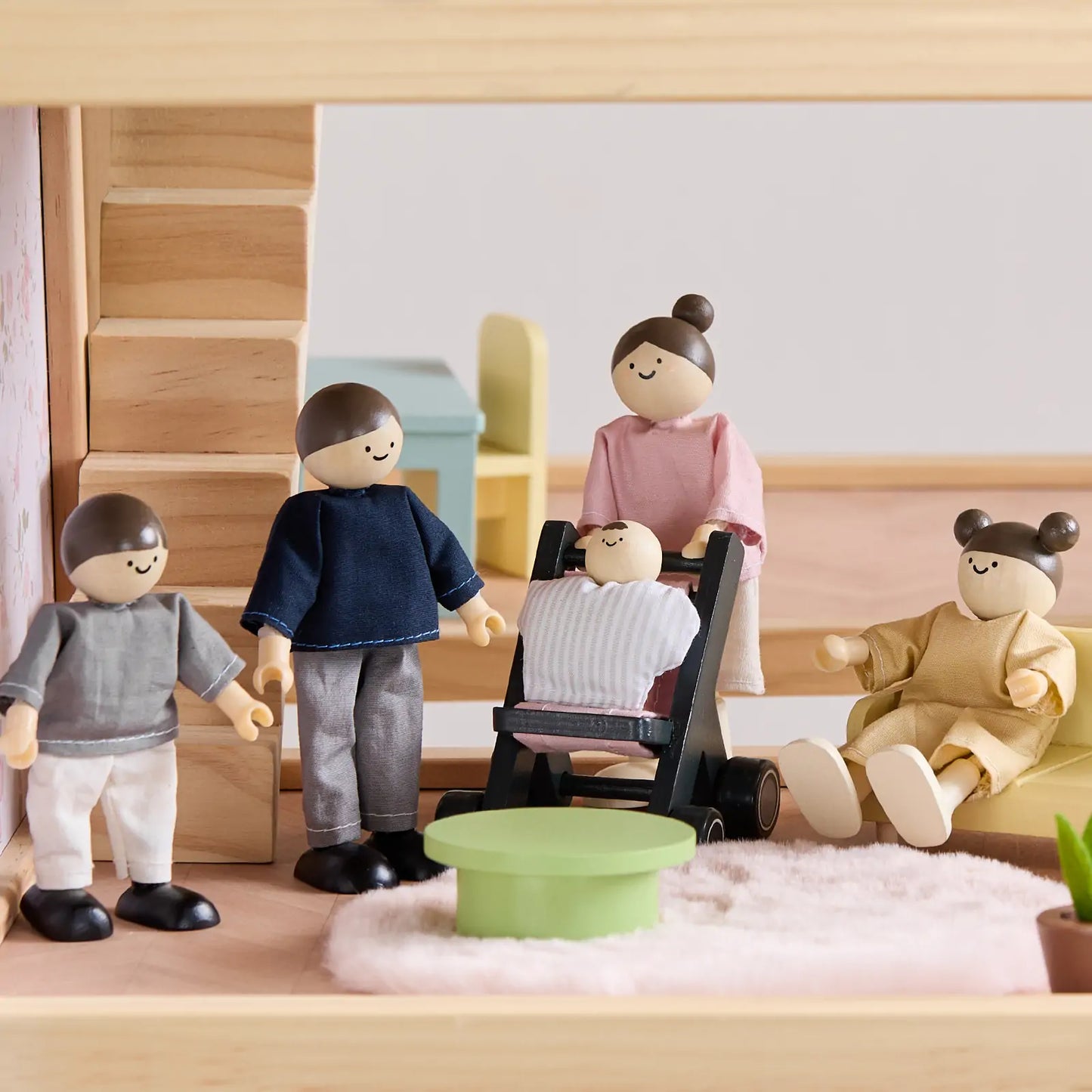TinyLand Sweet Family Gift Dollhouse And Garage And Extra Dolls Set