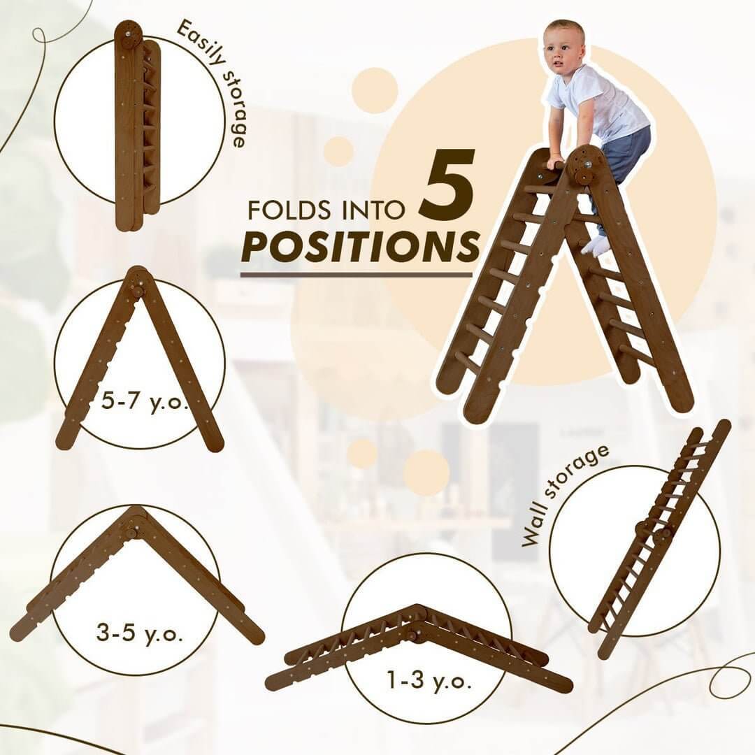 Goodevas 3 in 1 Montessori Climbing Set Triangle Ladder + Slide Board + Net