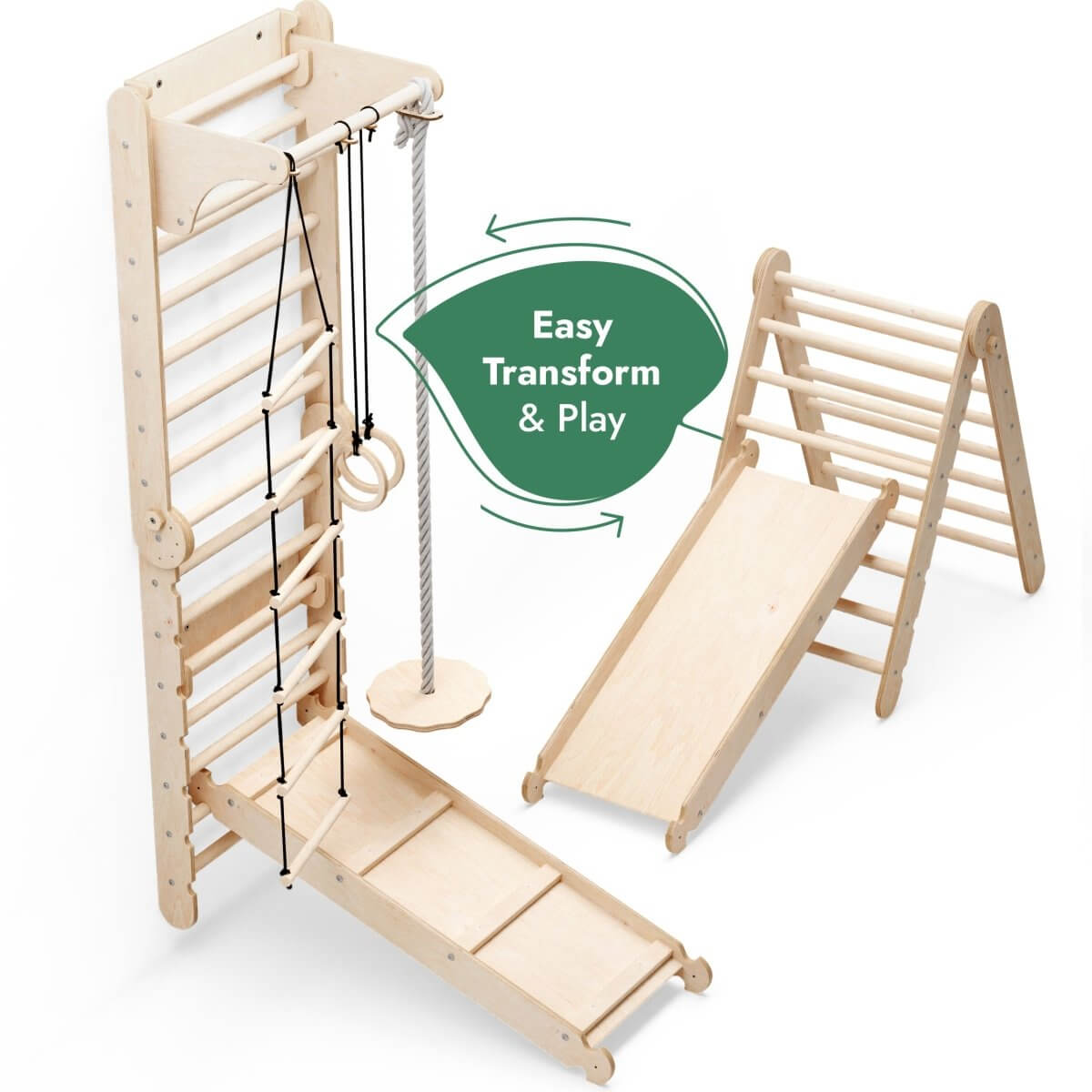 Goodevas 6 in 1 Wooden Swedish Wall Climbing Ladder Swing Set Slide Board