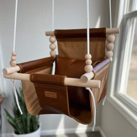 Sweet Swinging Indoor Bourbon Leather Child Swing