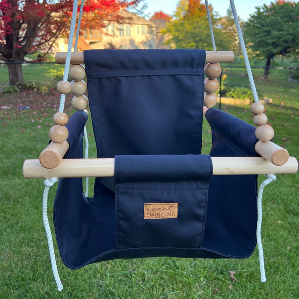 Sweet Swinging Outdoor Navy High Back Child Swing