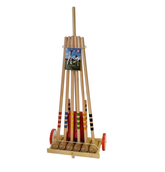 Lucio Londero 6-Player Croquet Set with Wooden Trolley