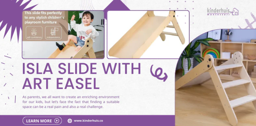 Kinderhuis Isla 2-in-1 Wooden Slide with Art Easel