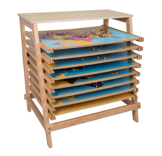 Kinderhuis Geography Map Cabinet with 8 Puzzle Maps