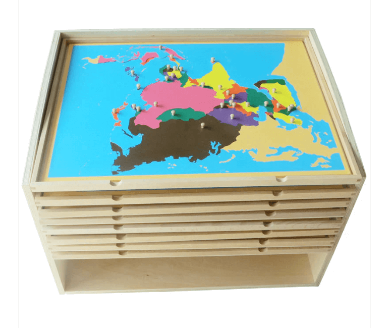 Kinderhuis Geography Premium Wooden Map Cabinet with Tray