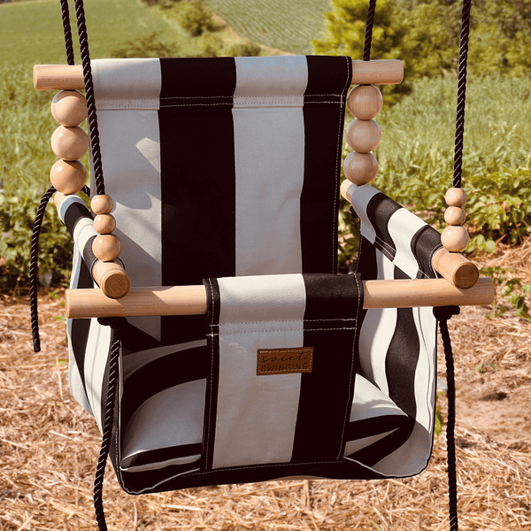 Sweet Swinging Outdoor Swing Wide Cream And Black Stripe