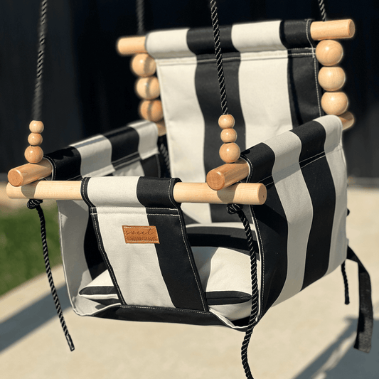 Sweet Swinging Outdoor Swing Wide Cream And Black Stripe