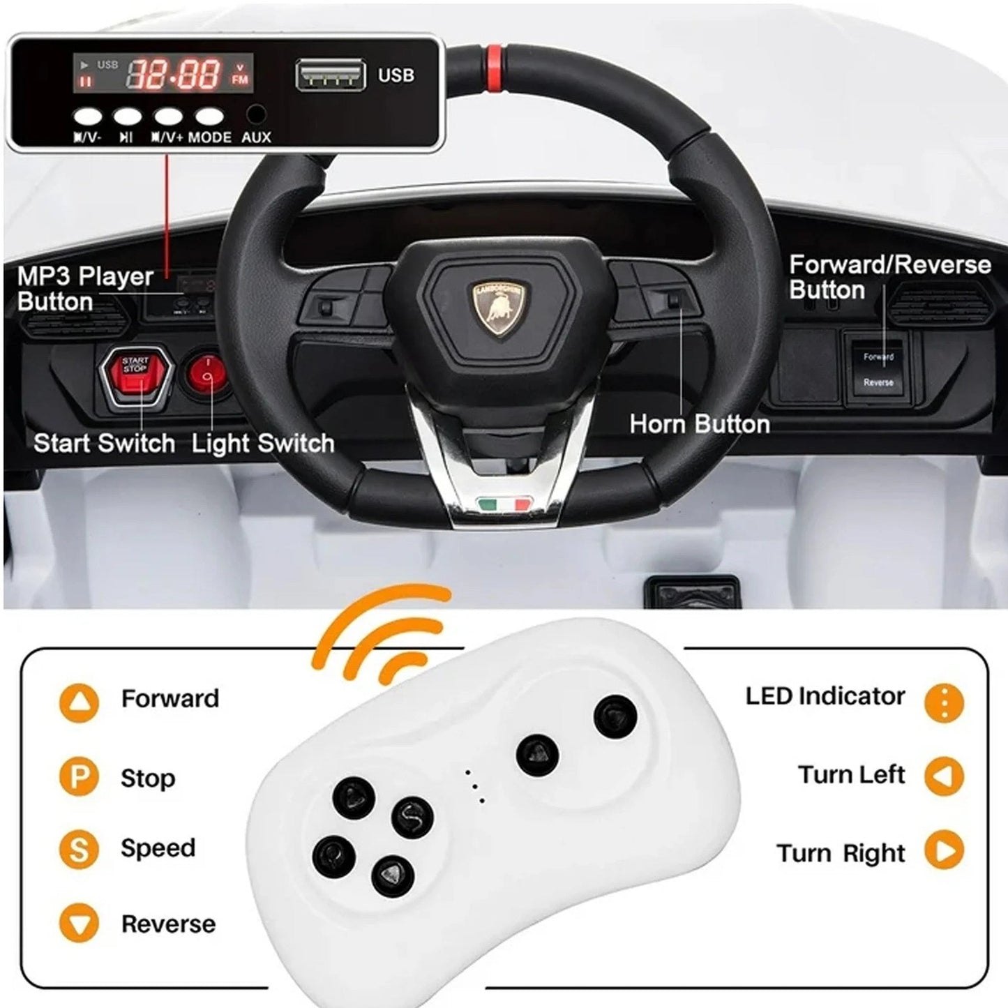 Magic Cars Lamborghini Kids Electric Ride-On Vehicle