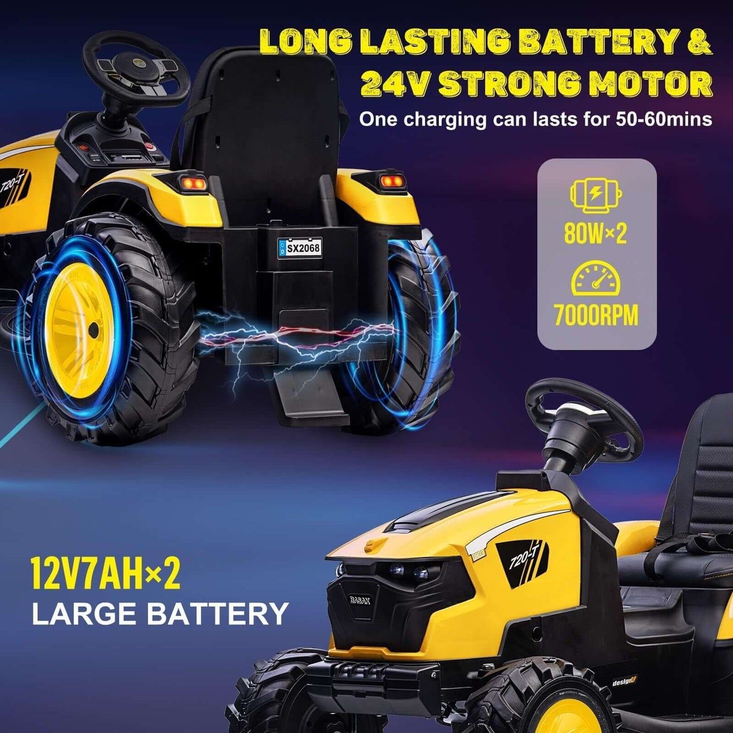 Magic Cars Electric Ride-On Tractor with Excavator