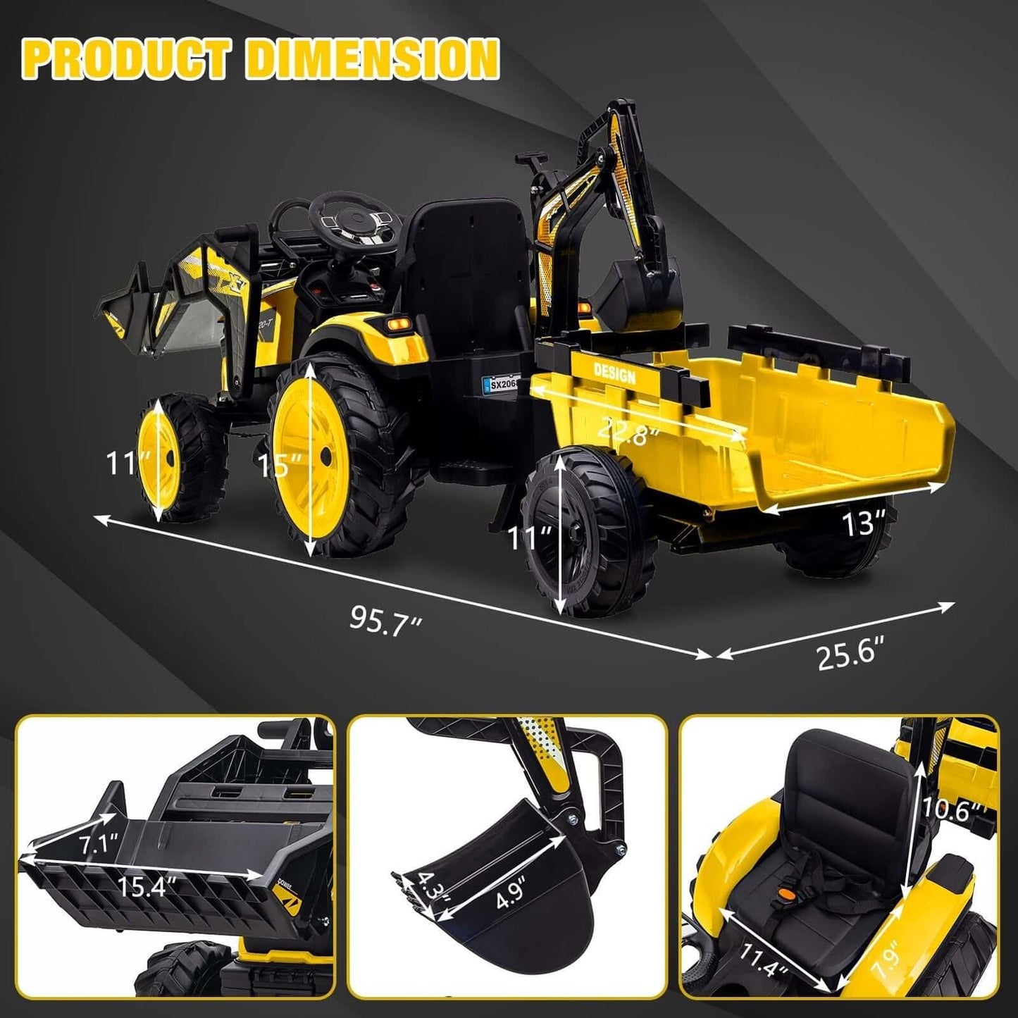Magic Cars Electric Ride-On Tractor with Excavator