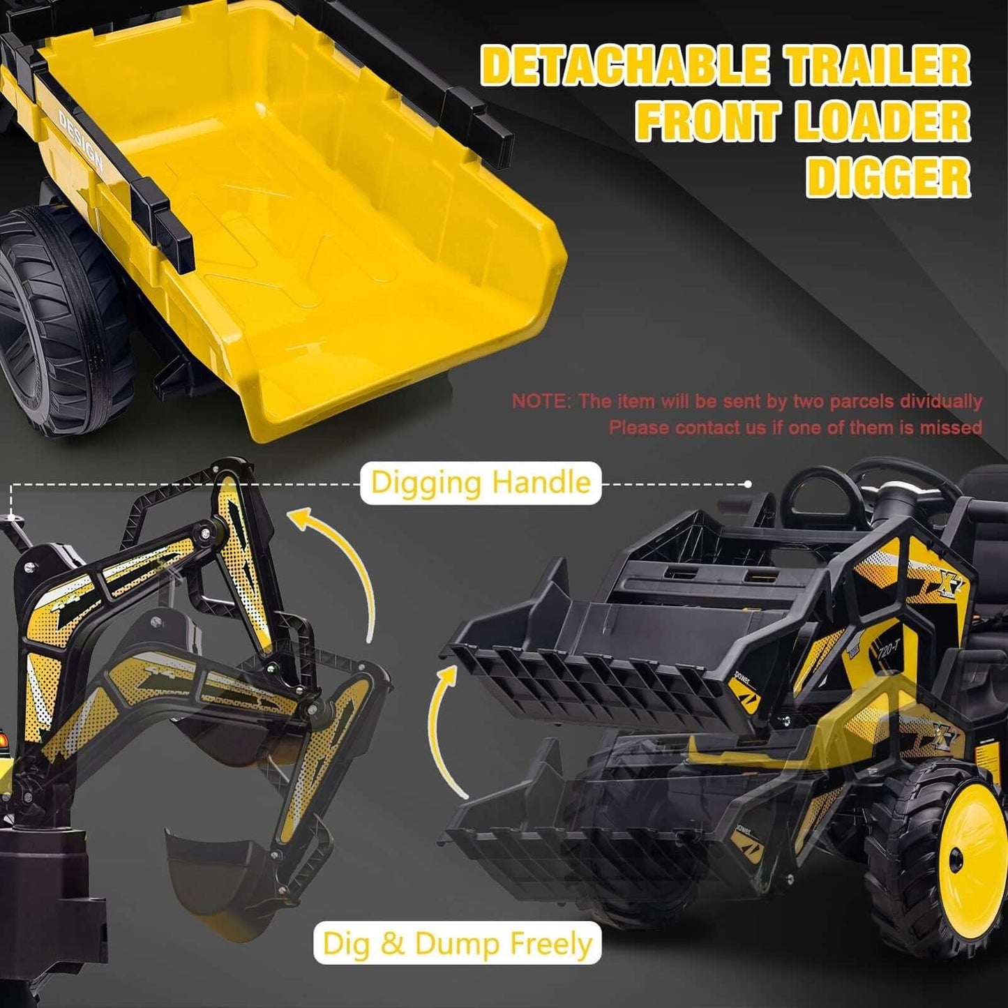 Magic Cars Electric Ride-On Tractor with Excavator