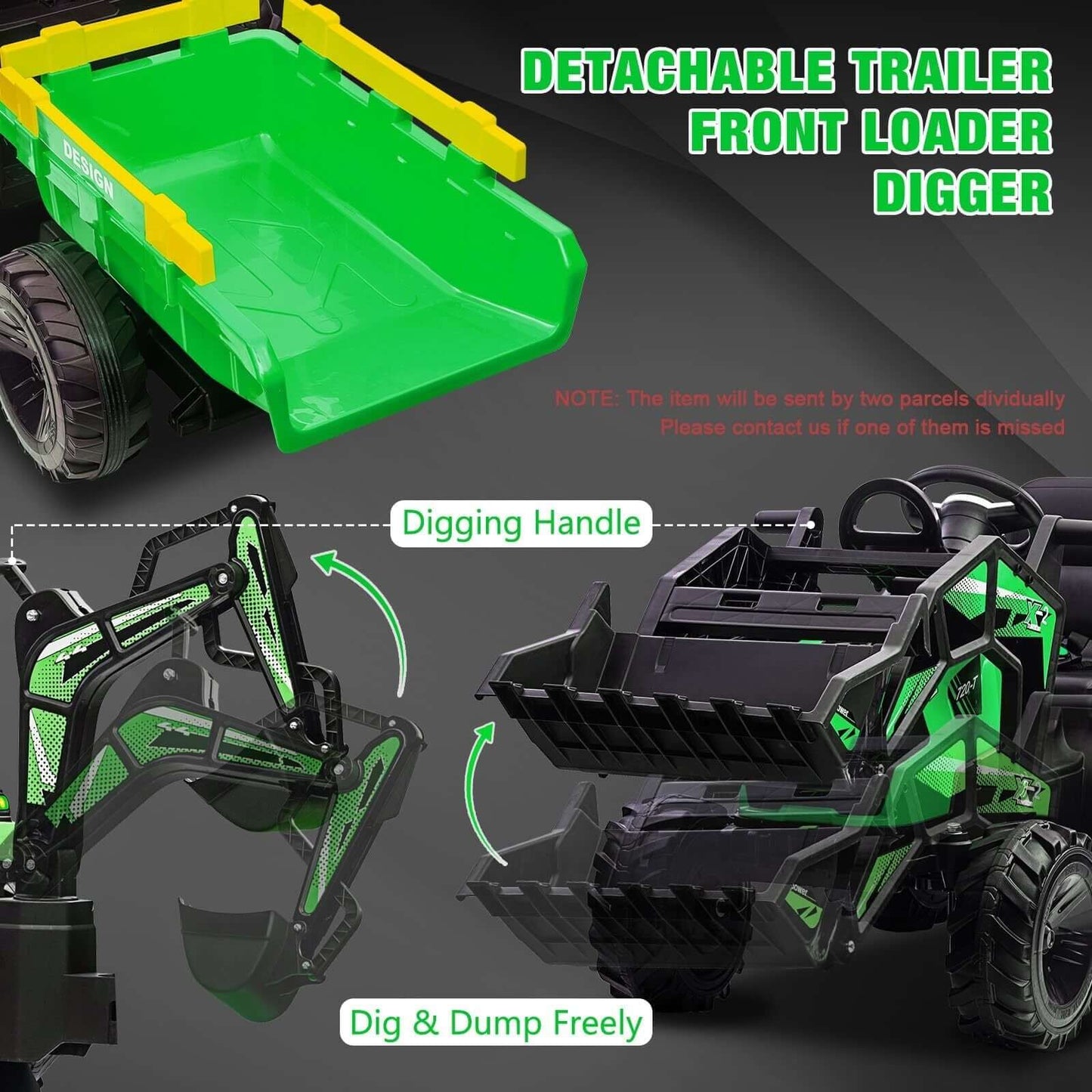 Magic Cars Electric Ride-On Tractor Excavator Bulldozer