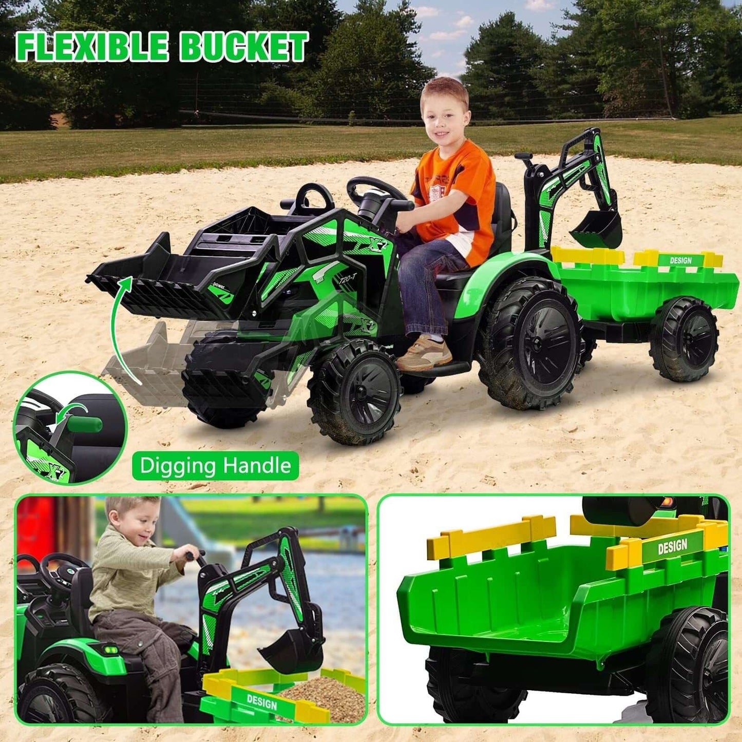 Magic Cars Electric Ride-On Tractor Excavator Bulldozer