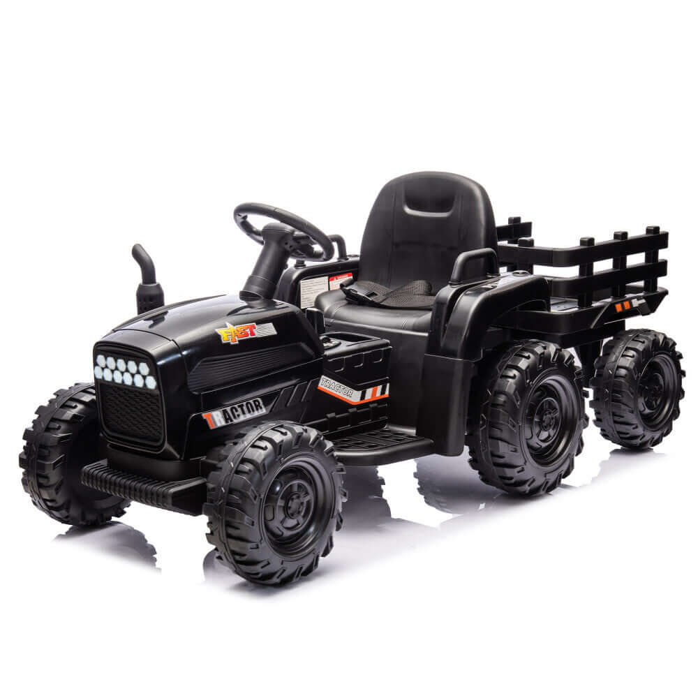 Magic Cars Electric Ride-On Black Tractor with Trailer