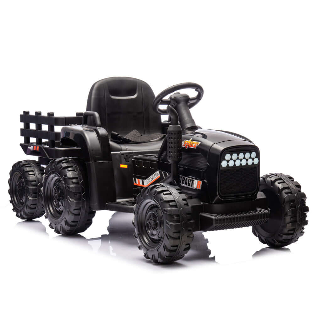 Magic Cars Electric Ride-On Black Tractor with Trailer
