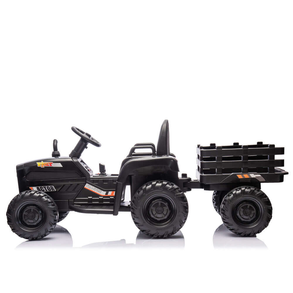 Magic Cars Electric Ride-On Black Tractor with Trailer