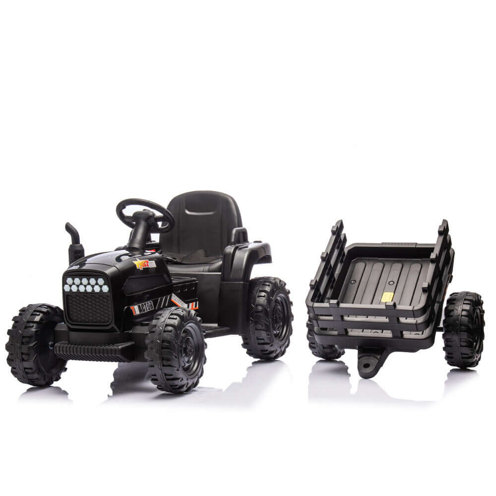 Magic Cars Electric Ride-On Black Tractor with Trailer