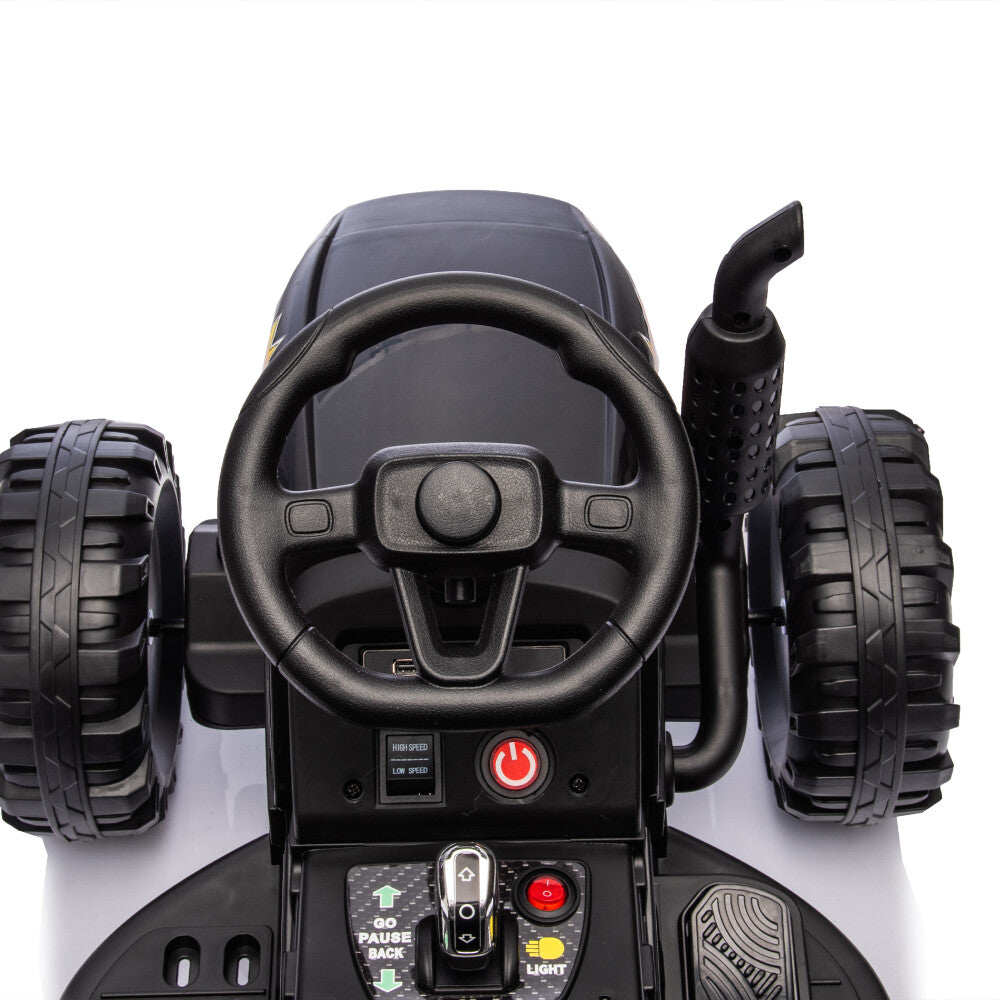 Magic Cars Electric Ride-On Black Tractor with Trailer