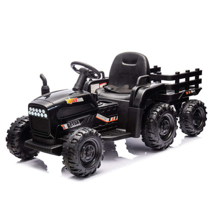 Magic Cars Electric Ride-On Black Tractor with Trailer