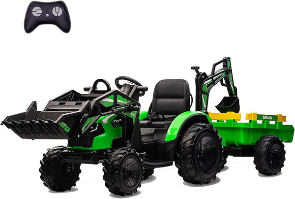 Magic Cars Kids Ride-On Tractor With Trailer Excavator And Bulldozer
