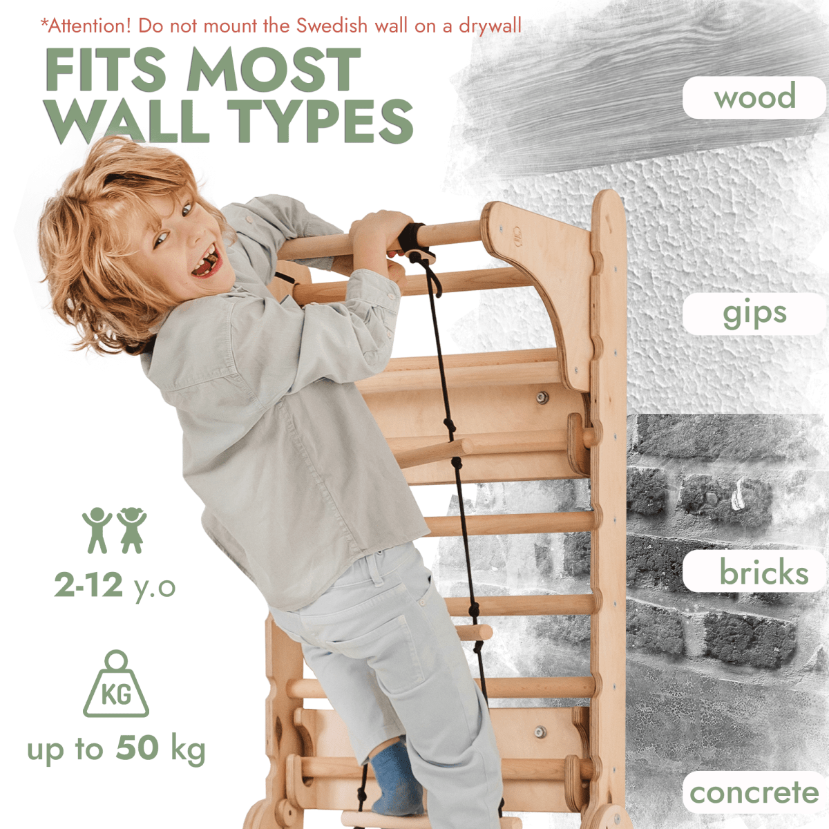 Goodevas Wooden Swedish Wall Climbing Children Swing Set Slide Board