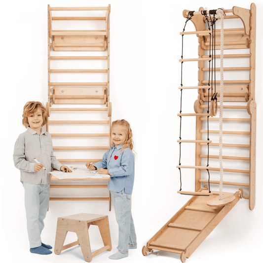 Goodevas Wooden Swedish Wall Climbing Ladder Swing Set