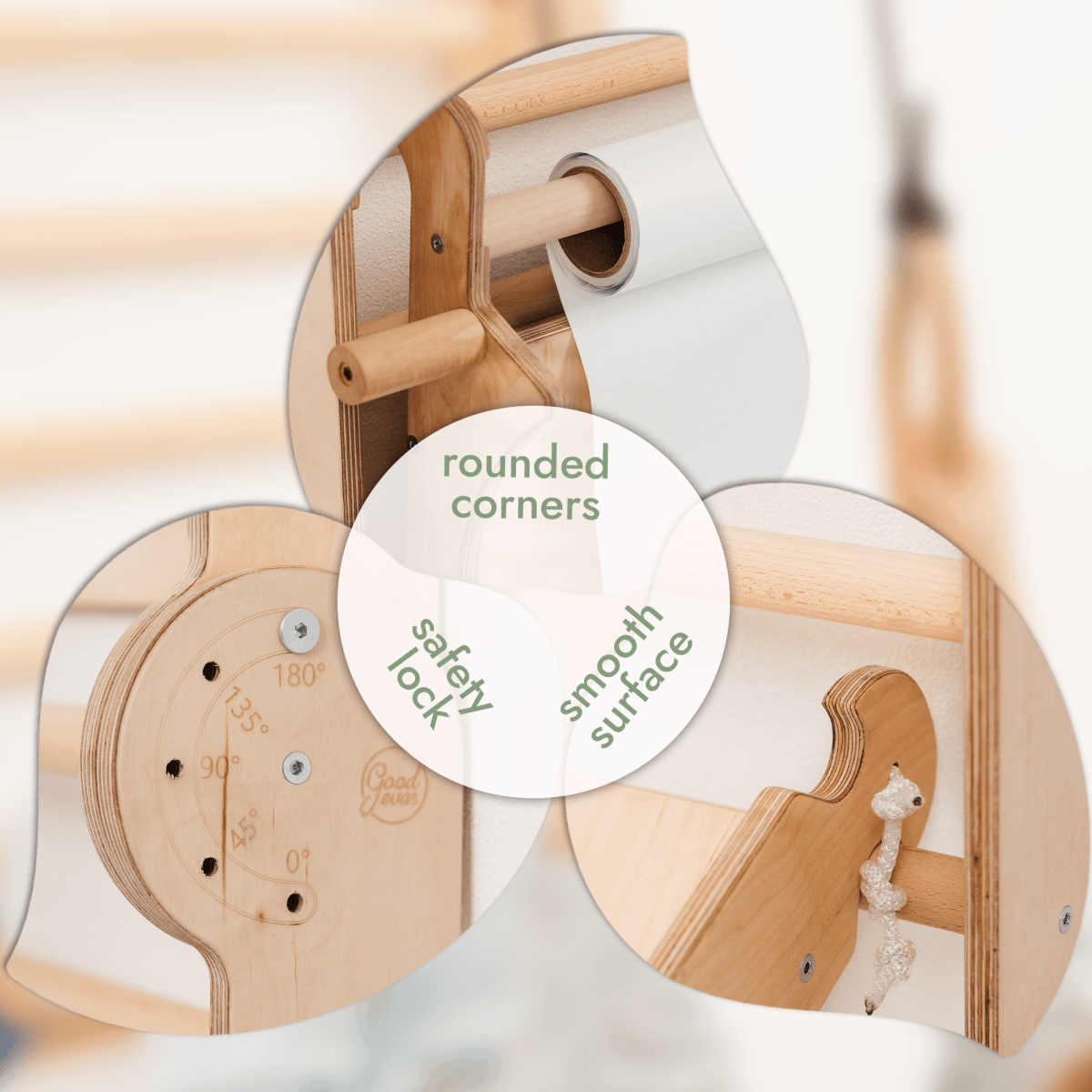 Goodevas Wooden Swedish Wall Climbing Children Swing Set Slide Board