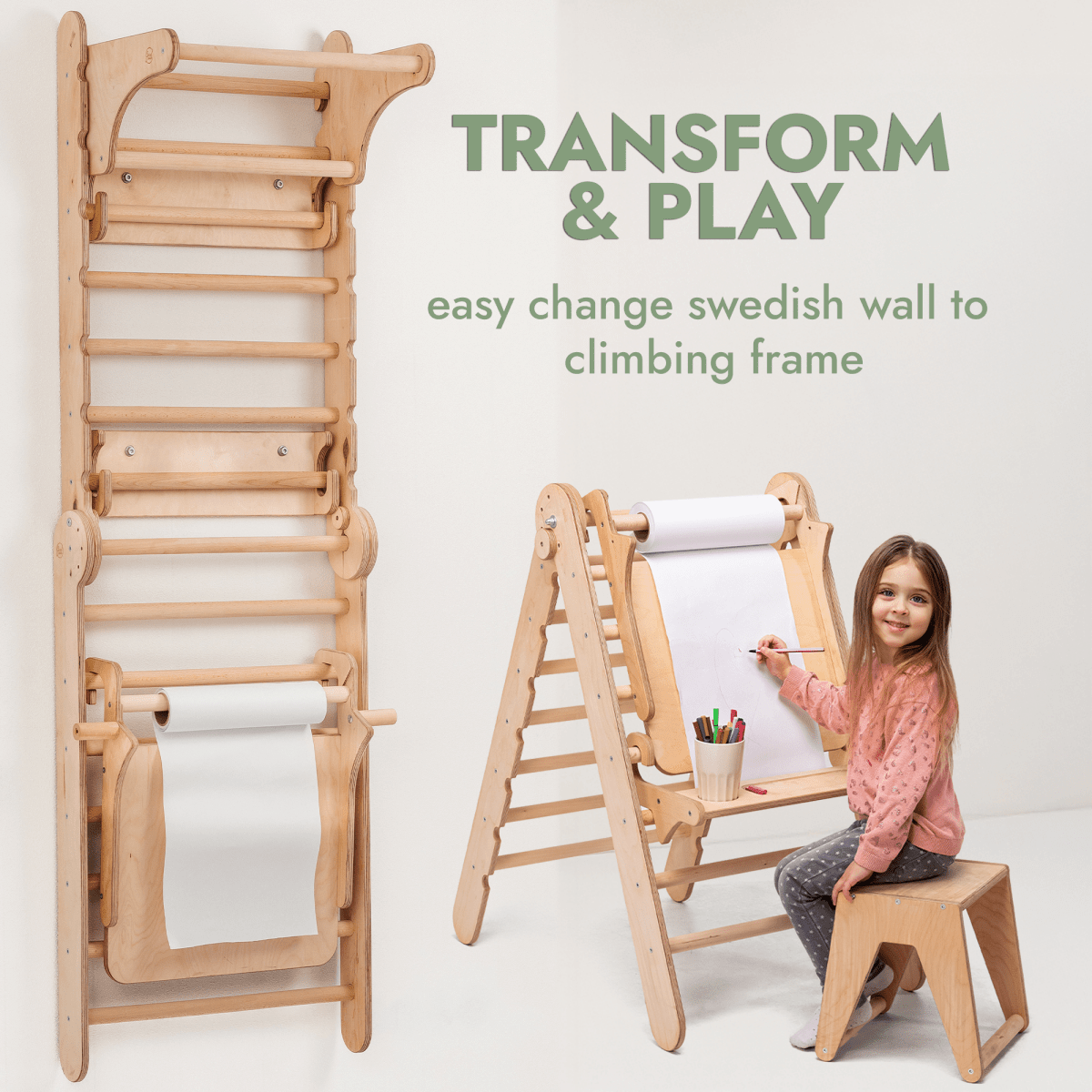Goodevas Wooden Swedish Wall Climbing Children Swing Set Slide Board